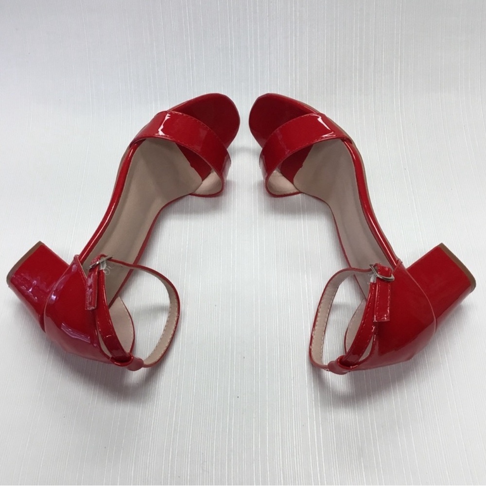 Red Patent Block Heel Sandals - Women - Picture 5 of 8